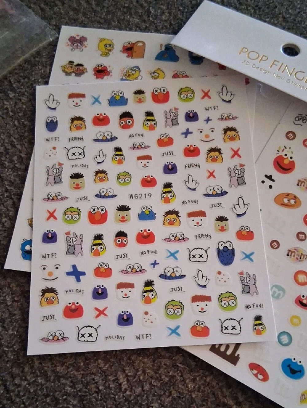 Pop Finger 3D Design Nail Stickers Includes 6 Sheets